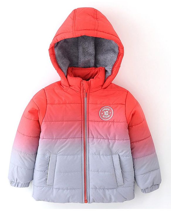 Babyhug Full Sleeves Woven Padded Hoodie Text Patch - Orange