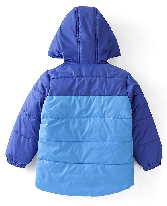 Babyhug Full Sleeves Hooded & Padded Jacket Text Embroidery- Blue
