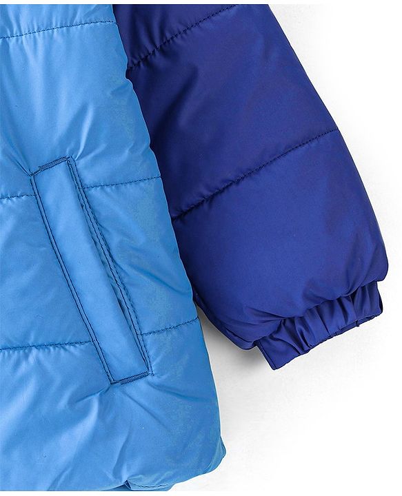 Babyhug Full Sleeves Hooded & Padded Jacket Text Embroidery- Blue