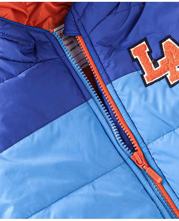 Babyhug Full Sleeves Hooded & Padded Jacket Text Embroidery- Blue