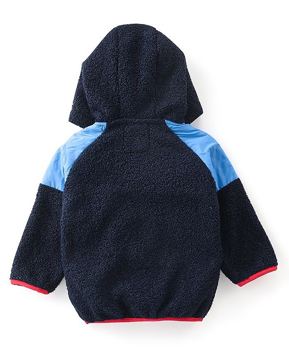 Babyhug Woven Full Sleeves Jacket with Hood Solid Colour - Navy Blue