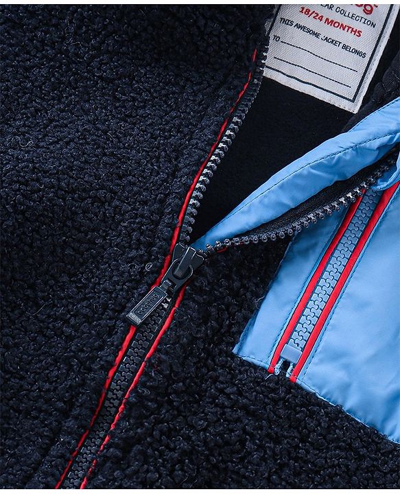 Babyhug Woven Full Sleeves Jacket with Hood Solid Colour - Navy Blue