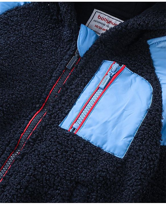Babyhug Woven Full Sleeves Jacket with Hood Solid Colour - Navy Blue