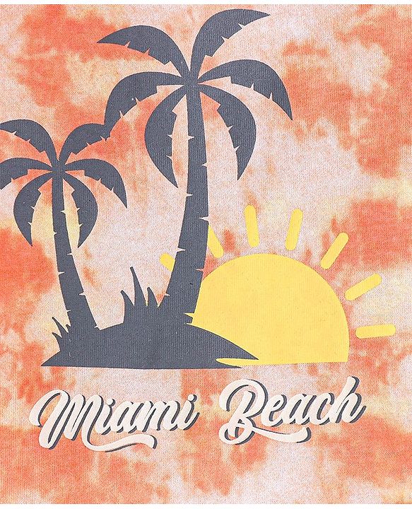 Babyhug 100% Cotton Knit Half Sleeves Beach Print T-Shirt & Shorts Set - Peach