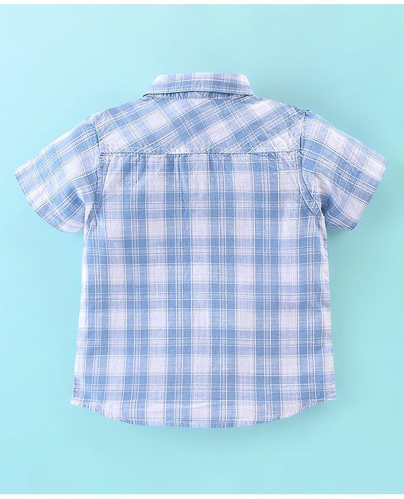 Babyhug 100% Cotton Woven Half Sleeves Checked Shirt with Text Print T-Shirt - Blue