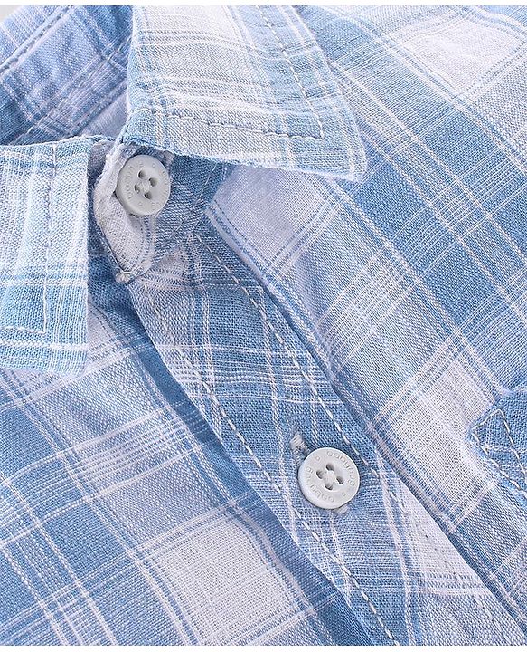 Babyhug 100% Cotton Woven Half Sleeves Checked Shirt with Text Print T-Shirt - Blue