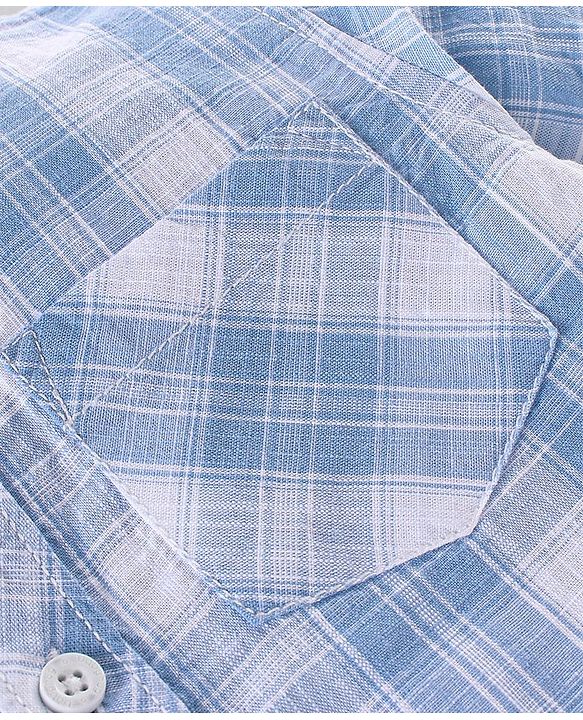 Babyhug 100% Cotton Woven Half Sleeves Checked Shirt with Text Print T-Shirt - Blue
