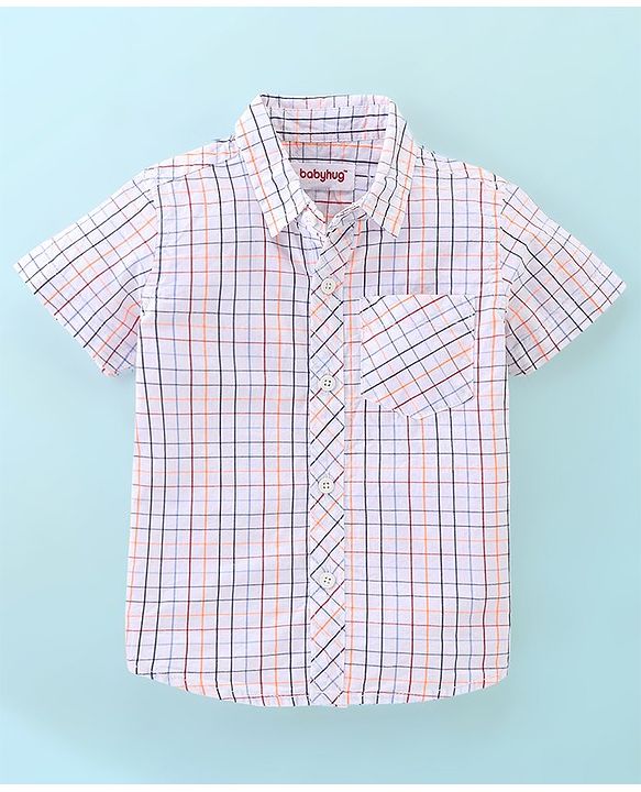 Babyhug 100% Cotton Half Sleeves Checked Shirt with Text Print T-Shirt - White