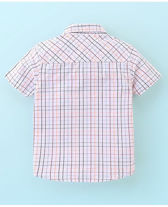 Babyhug 100% Cotton Half Sleeves Checked Shirt with Text Print T-Shirt - White