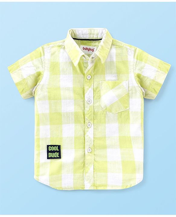 Babyhug Cotton Woven Half Sleeve Regular Collar One Pocket Checked Shirt with Solid Colour T-Shirt - Yellow