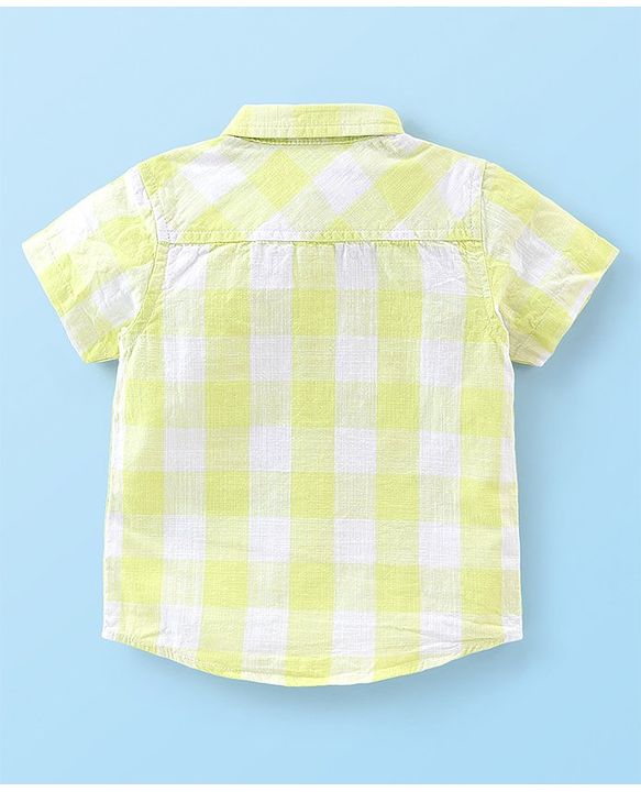 Babyhug Cotton Woven Half Sleeve Regular Collar One Pocket Checked Shirt with Solid Colour T-Shirt - Yellow