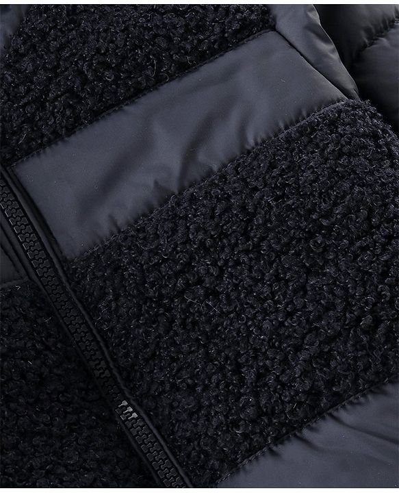 Babyhug Woven Full Sleeves Hooded Jacket with Fur Detailing - Navy