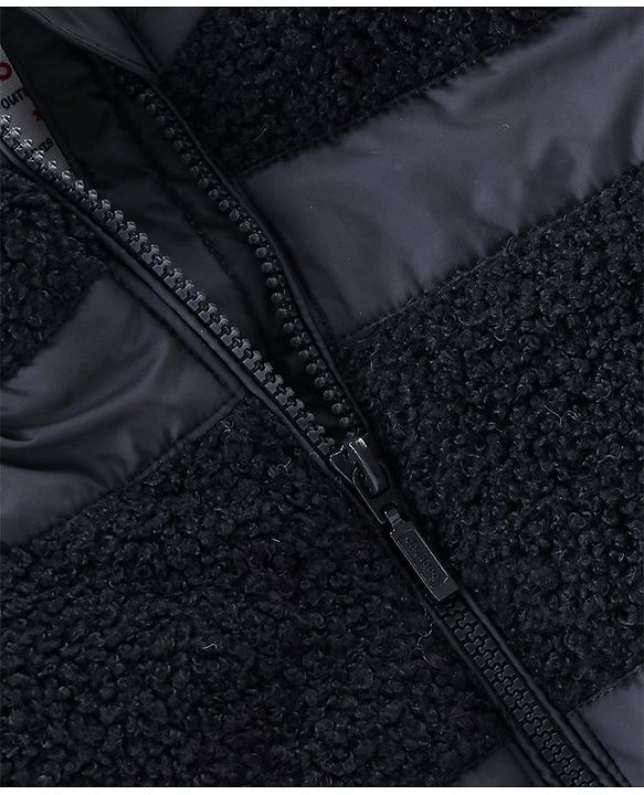 Babyhug Woven Full Sleeves Hooded Jacket with Fur Detailing - Navy