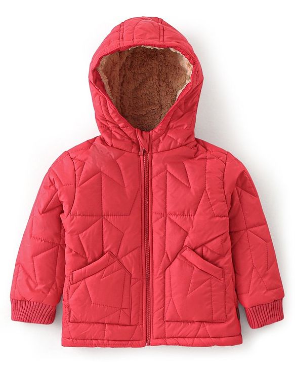 Babyhug Woven Full Sleeves Solid Color Hoodie - Red