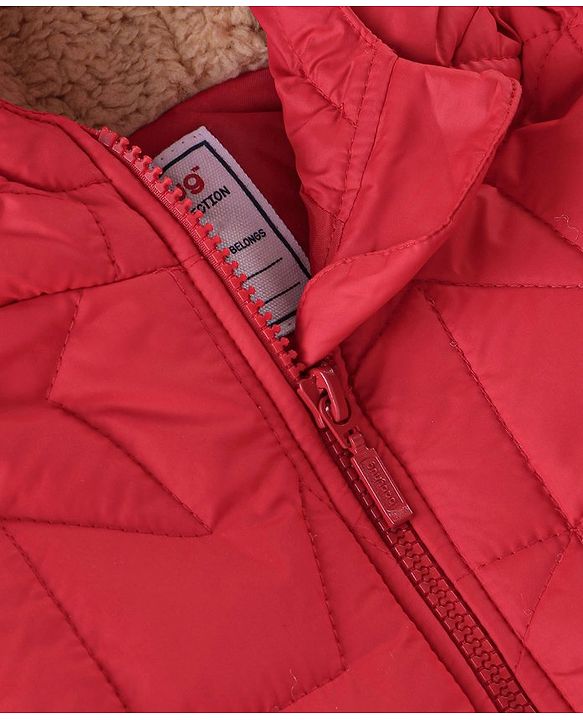 Babyhug Woven Full Sleeves Solid Color Hoodie - Red