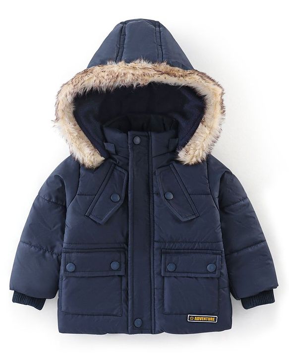 Babyhug Full Sleeves Hooded & Padded Jacket Solid- Navy Blue