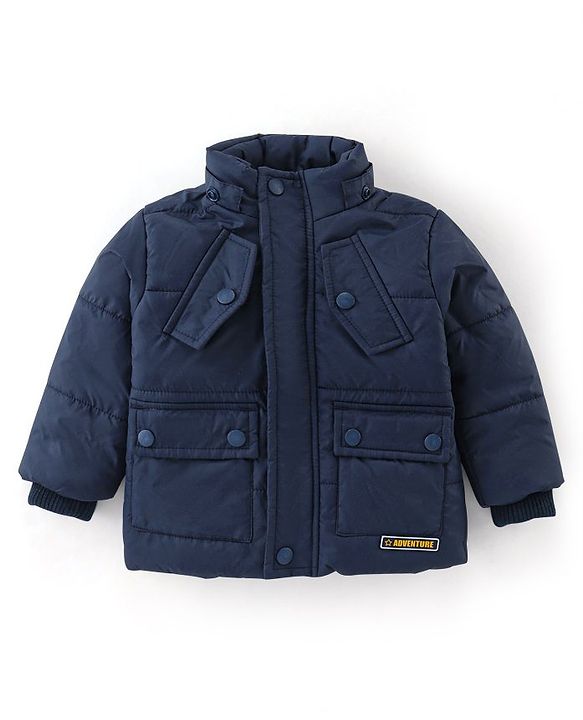 Babyhug Full Sleeves Hooded & Padded Jacket Solid- Navy Blue