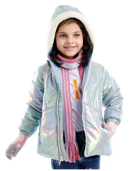 Babyhug Woven Full Sleeves Textured Jacket with Hood - Silver