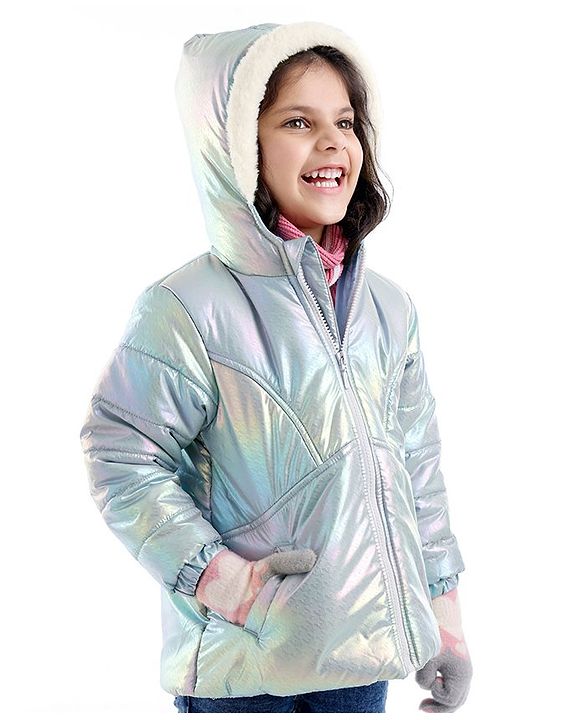 Babyhug Woven Full Sleeves Textured Jacket with Hood - Silver