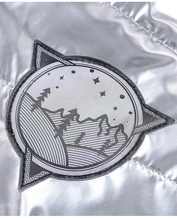 Babyhug Full Sleeves Woven Quilted Hoodie Landscape Patch - Silver