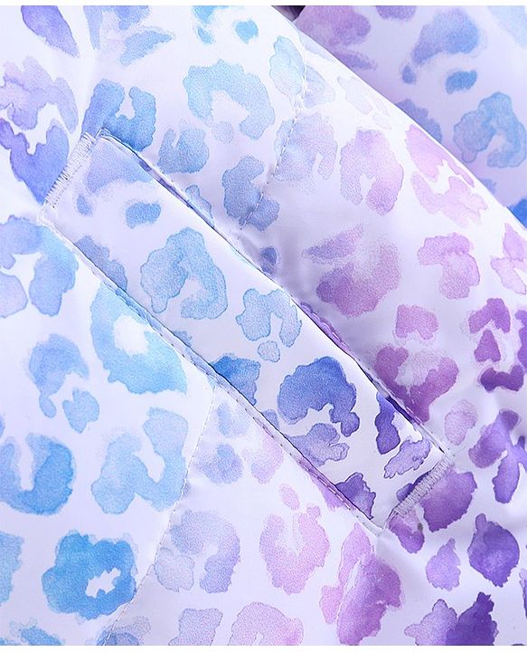 Babyhug Full Sleeves Woven Hoodie Leopard Print - Purple Blue & White