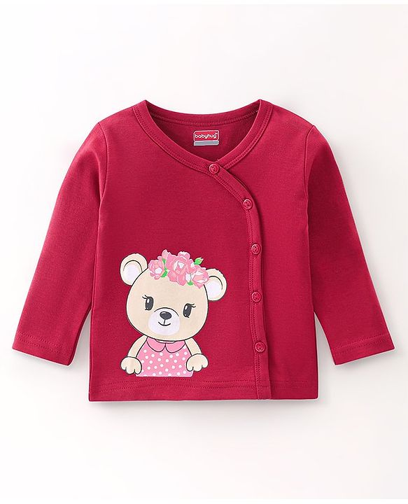 Babyhug 100% Cotton Vests Roses & Teddy Print Pack of 3 - Pink Blue & Red