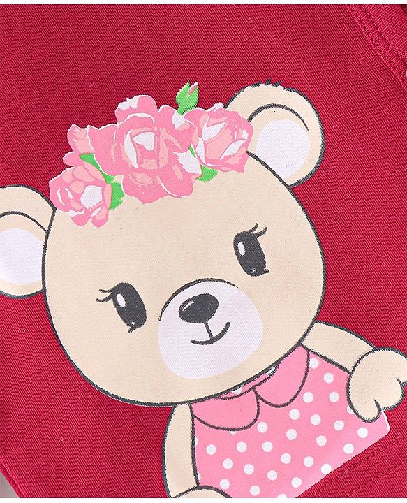 Babyhug 100% Cotton Vests Roses & Teddy Print Pack of 3 - Pink Blue & Red