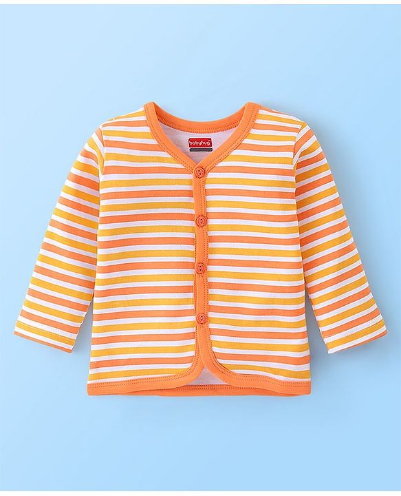 Babyhug 100% Cotton Knit Full Sleeves Front Open Vests Stripes & Animal Print Pack of 3 - Orange Green & White