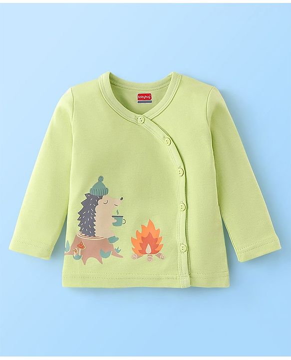 Babyhug 100% Cotton Knit Full Sleeves Front Open Vests Stripes & Animal Print Pack of 3 - Orange Green & White