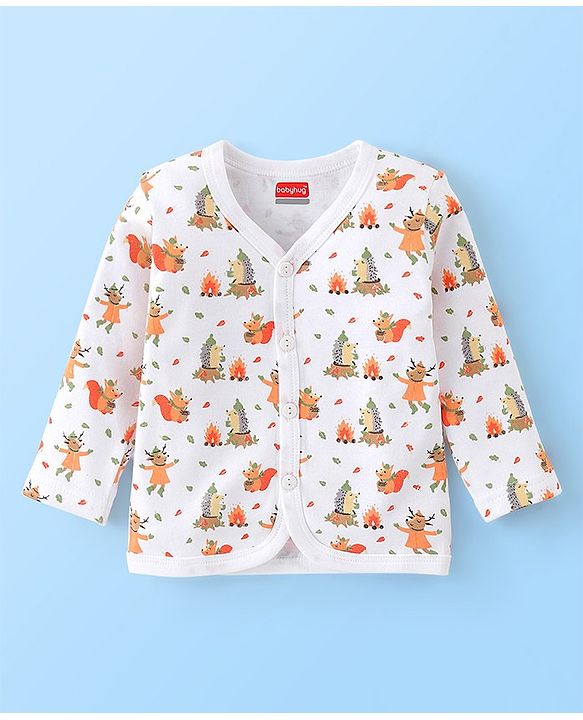 Babyhug 100% Cotton Knit Full Sleeves Front Open Vests Stripes & Animal Print Pack of 3 - Orange Green & White