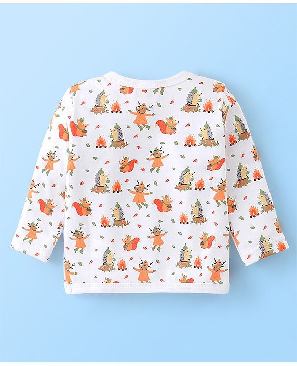 Babyhug 100% Cotton Knit Full Sleeves Front Open Vests Stripes & Animal Print Pack of 3 - Orange Green & White