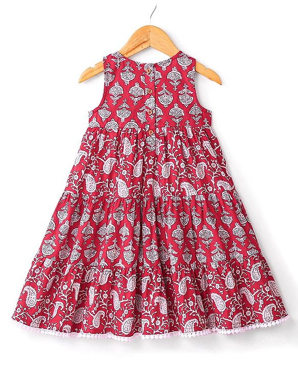 Babyhug 100% Cotton Sleeveless Frock Floral Print - Rust Red