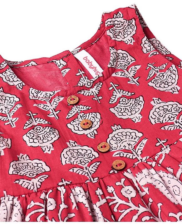 Babyhug 100% Cotton Sleeveless Frock Floral Print - Rust Red