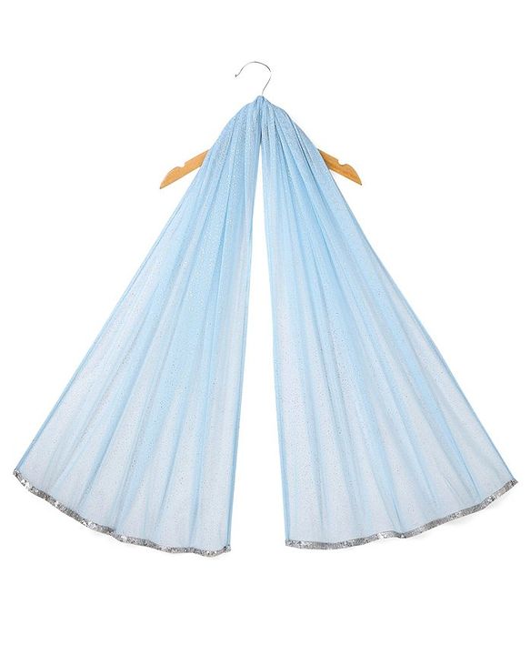 Babyhug Sleeveless Woven Sequenced Choli With Glitter Net Tiered Lehenga With Dupatta  - Aqua
