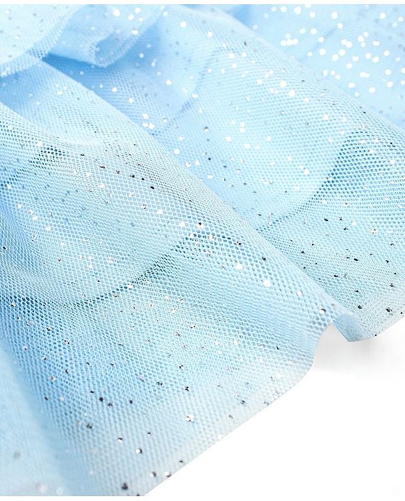 Babyhug Sleeveless Woven Sequenced Choli With Glitter Net Tiered Lehenga With Dupatta  - Aqua