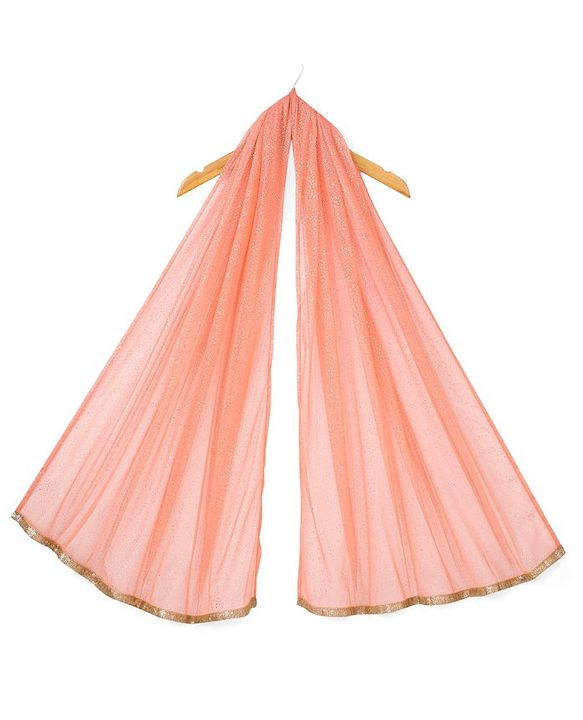 Babyhug Sleeveless Woven Sequenced Choli With Glitter Net Tiered Lehenga - Coral