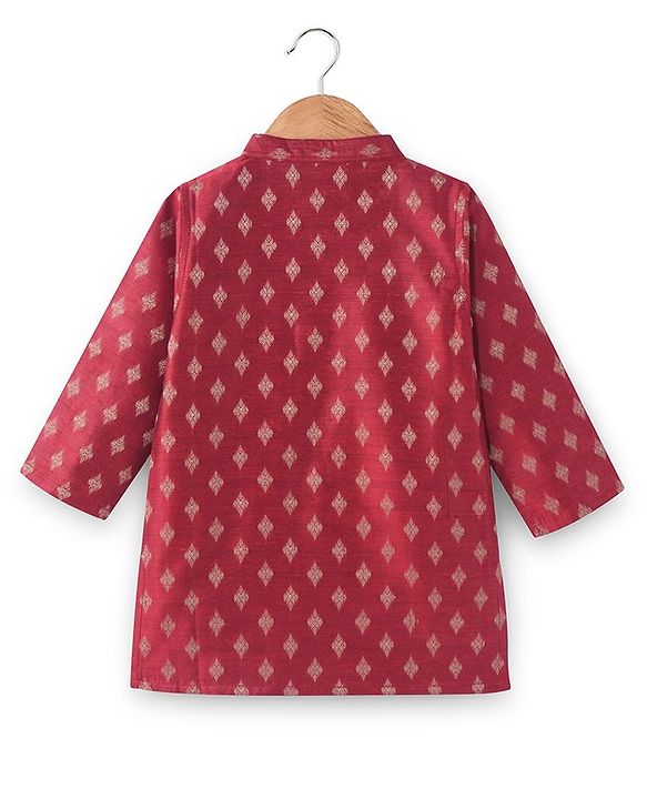 Babyhug Woven Full Sleeves Brocade Kurta & Pyjama Set - Maroon