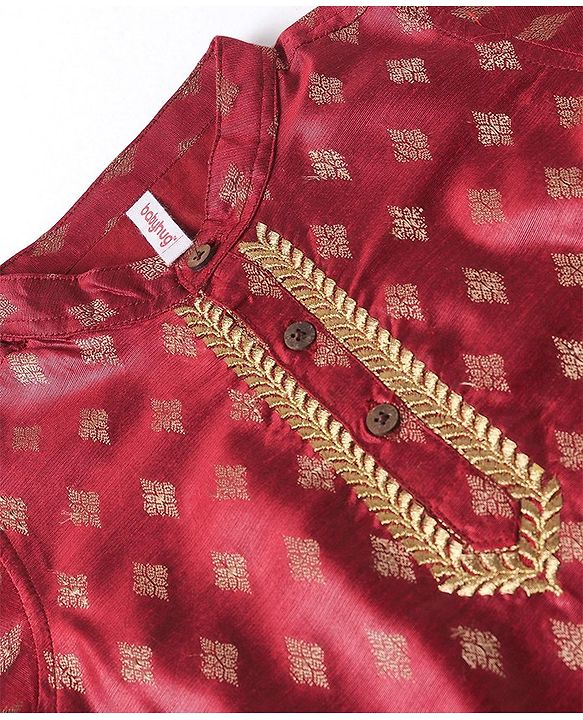 Babyhug Woven Full Sleeves Brocade Kurta & Pyjama Set - Maroon