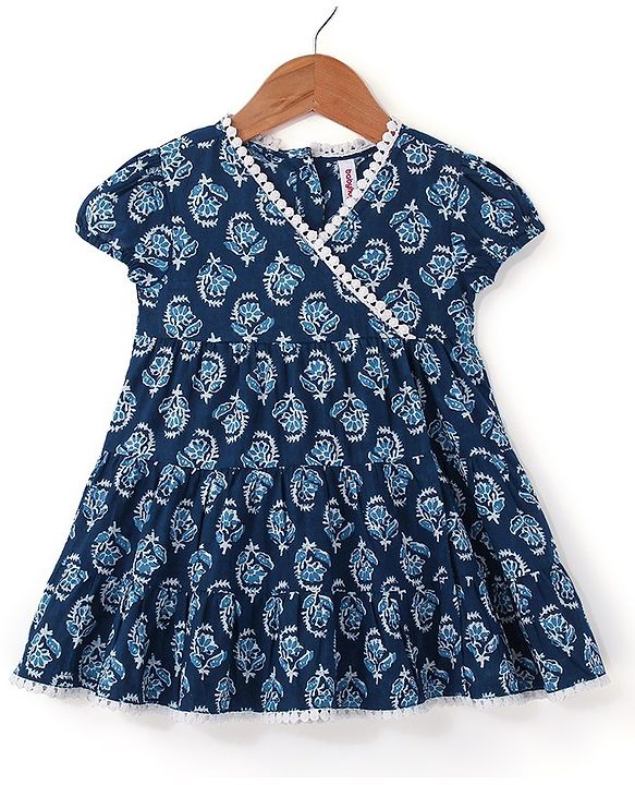 Babyhug Cotton Half Sleeves Printed Kurti With Leggings And Dupatta- Indigo