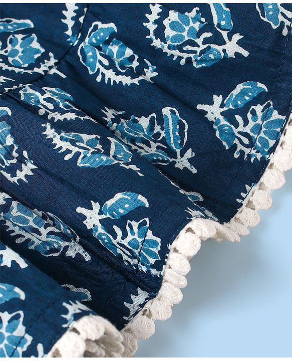 Babyhug Cotton Half Sleeves Printed Kurti With Leggings And Dupatta- Indigo