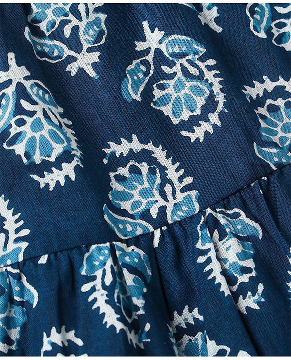 Babyhug Cotton Half Sleeves Printed Kurti With Leggings And Dupatta- Indigo