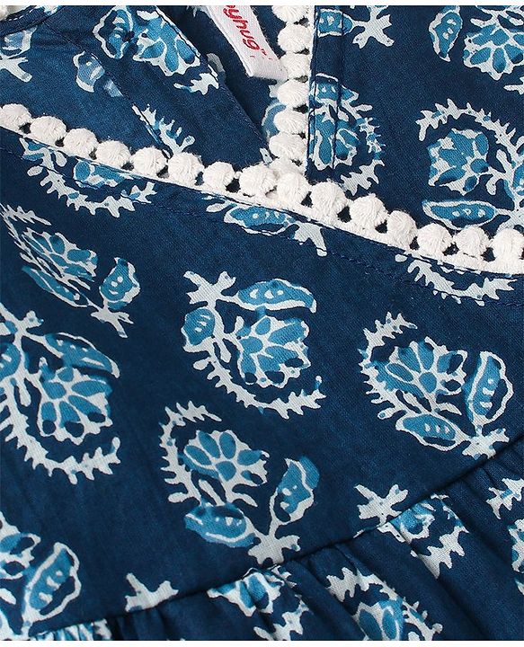 Babyhug Cotton Half Sleeves Printed Kurti With Leggings And Dupatta- Indigo