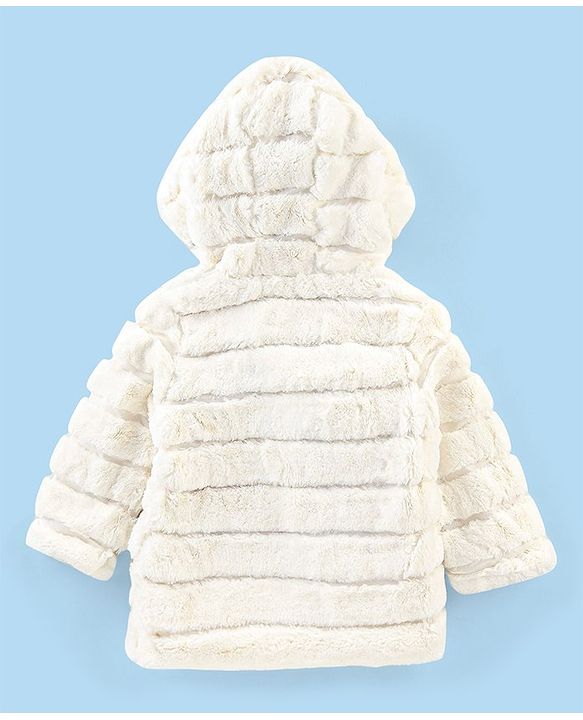 Babyhug Woven Full Sleeves Stripe Textured Hoodie with Cotton Lining - White