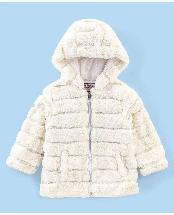Babyhug Woven Full Sleeves Stripe Textured Hoodie with Cotton Lining - White