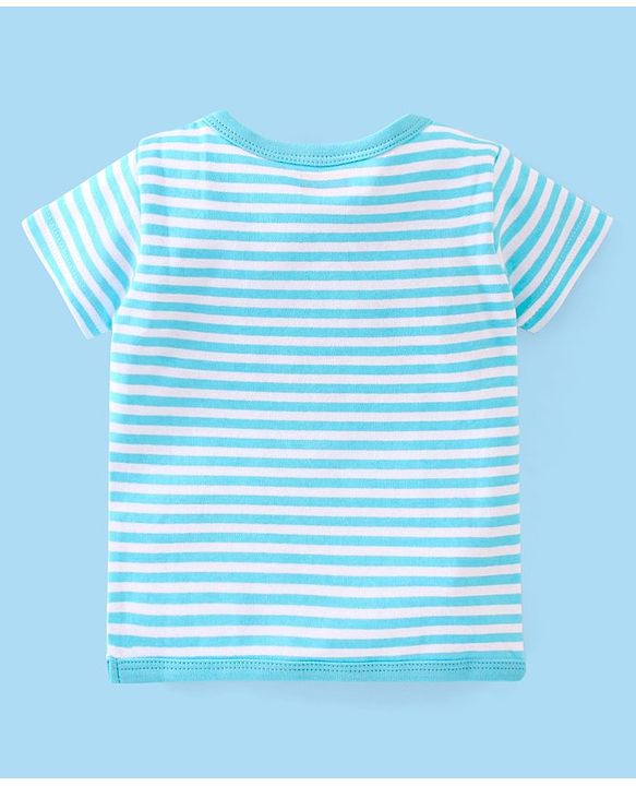 Babyhug 100% Cotton Half Sleeves Vests Stripes & Dino Print Pack of 3- Blue Orange & White
