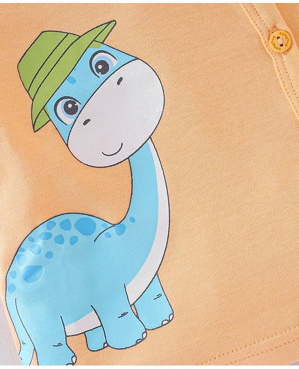Babyhug 100% Cotton Half Sleeves Vests Stripes & Dino Print Pack of 3- Blue Orange & White