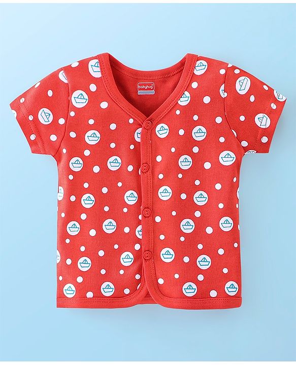 Babyhug 100% Cotton Half Sleeves Vests Boat & Kitty Print Pack of 3- Peach White & Red