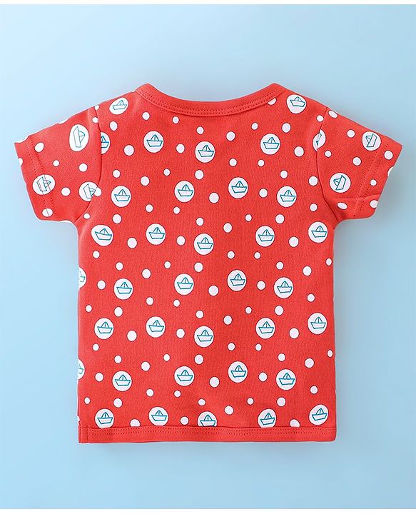 Babyhug 100% Cotton Half Sleeves Vests Boat & Kitty Print Pack of 3- Peach White & Red