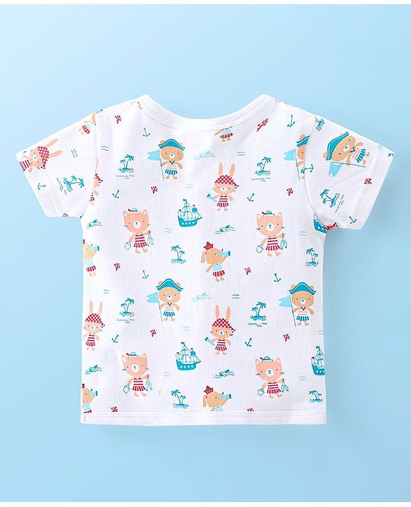 Babyhug 100% Cotton Half Sleeves Vests Boat & Kitty Print Pack of 3- Peach White & Red