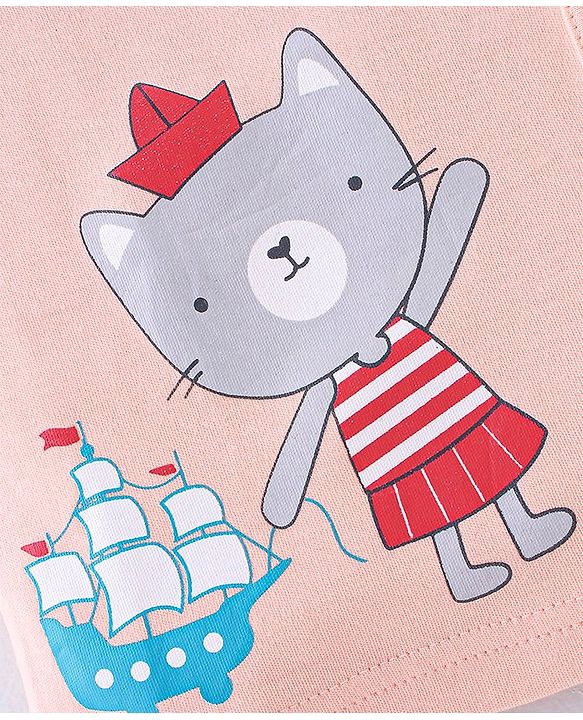 Babyhug 100% Cotton Half Sleeves Vests Boat & Kitty Print Pack of 3- Peach White & Red